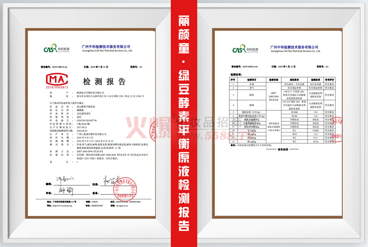 丽颜童绿豆酵素平衡原液检测报告