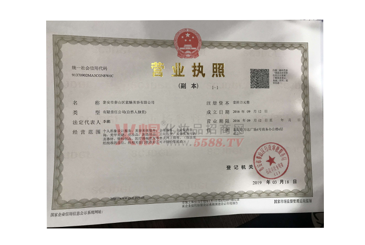 营业执照-泰安市泰山区蓝魅美容有限公司