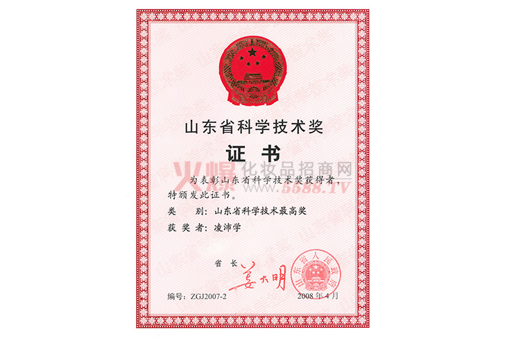 山东省科学技术奖证书