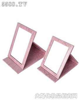 全富粉色折叠条纹化妆镜