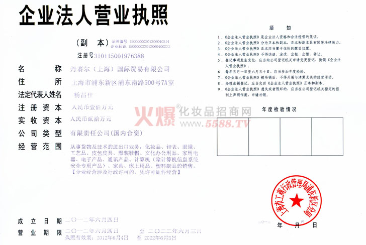 丹赛尔营业执照-丹赛尔（上海）国际贸易有限公司