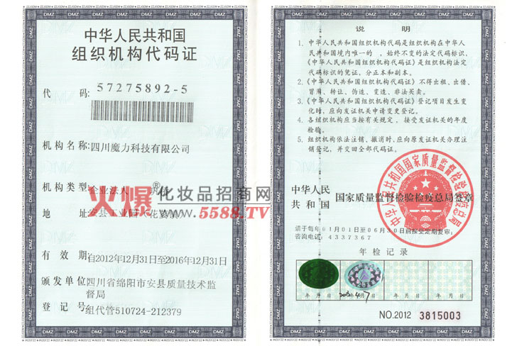 四川魔力-组织机构代码证-四川魔力科技有限公司