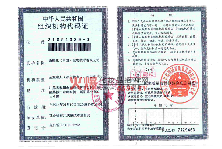 组织机构代码证-桑缇亚生物技术有限公司
