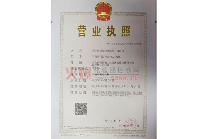 营业执照-山东晨新日化有限公司