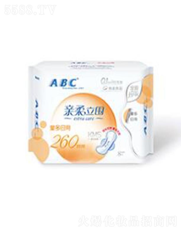 ABC亲柔立围量多日用轻透薄棉柔表层卫生巾8片（含KMS健康配方）260mm前后加宽加长